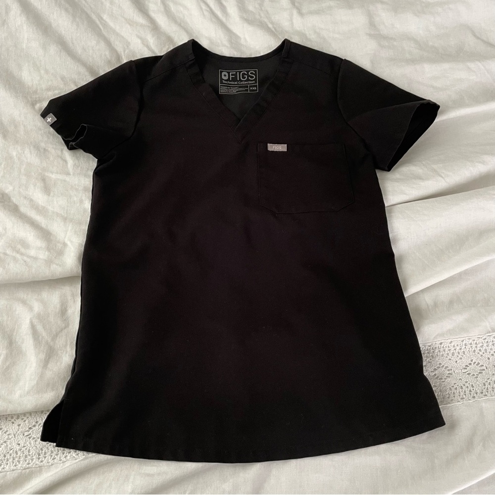 FIGS XXS Women’s Scrub Top Black Short Sleeve